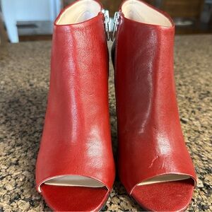 Red Leather Peep-Toe Ankle Boots